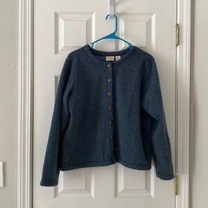 New L.L. Bean Buttoned front Blue Black Mix Fleece Lined Cardigan Sweater L